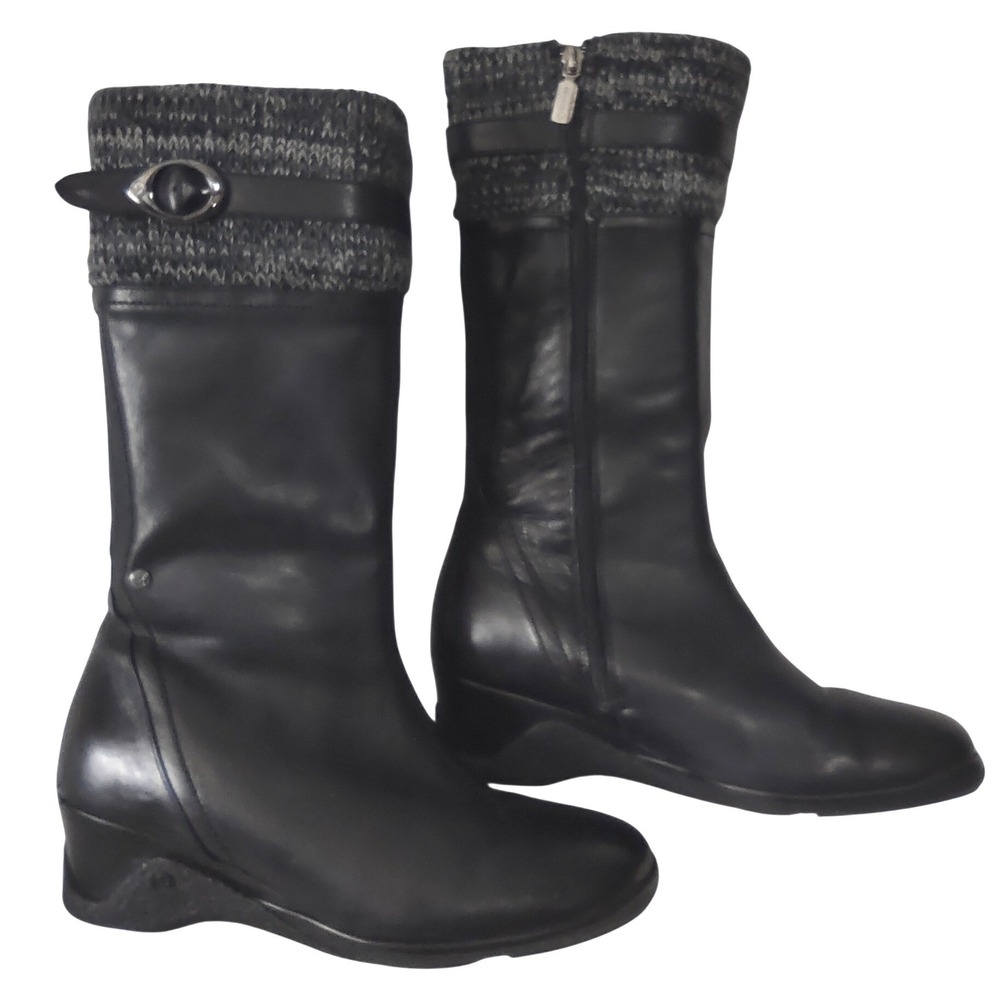 Blondo‎ Canada Aqua Protect Black Leather Knit Cuff Boots Womens 10M B1388-11